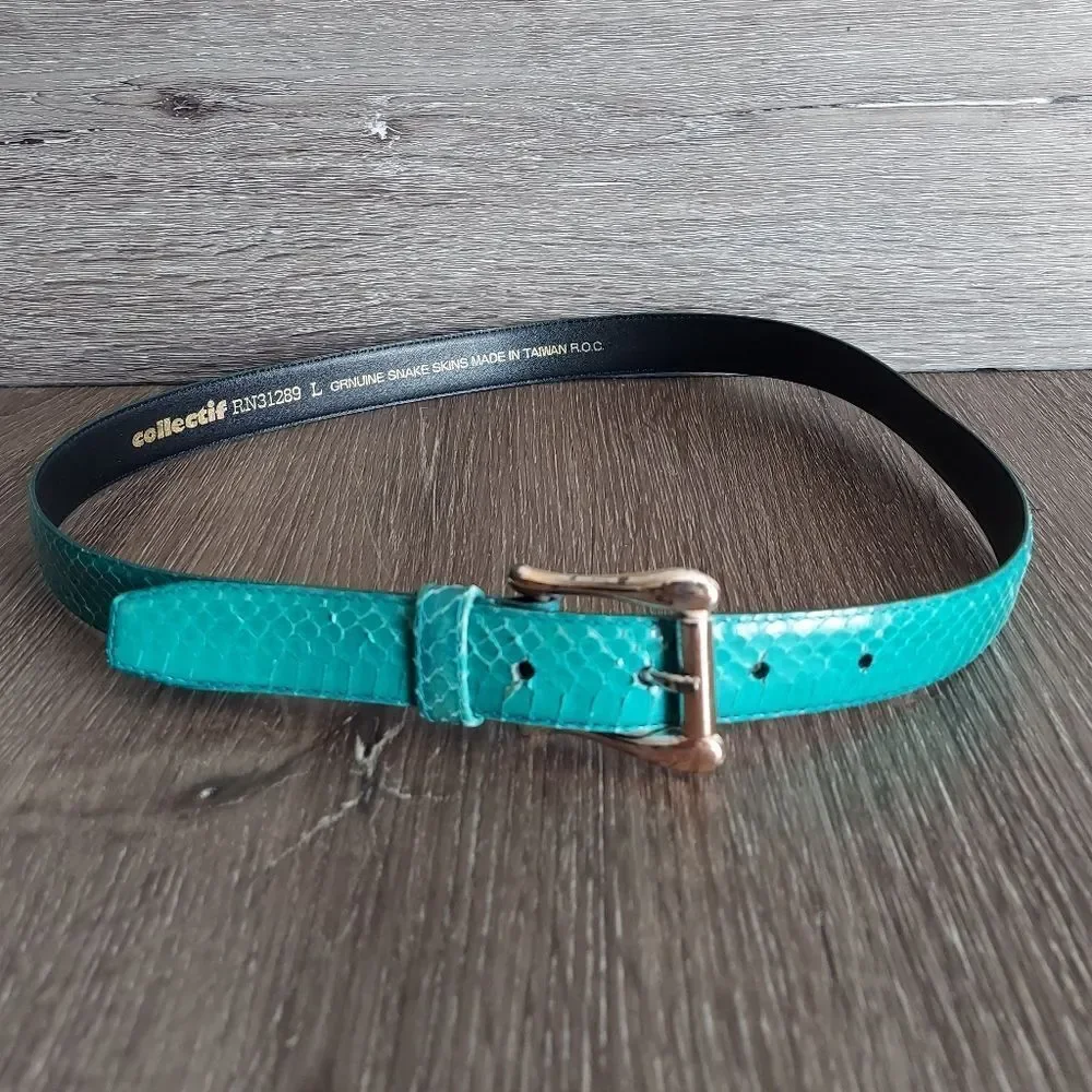 RETRO COLLECTIF GENUINE SNAKESKIN TEAL BELT SIZE LARGE